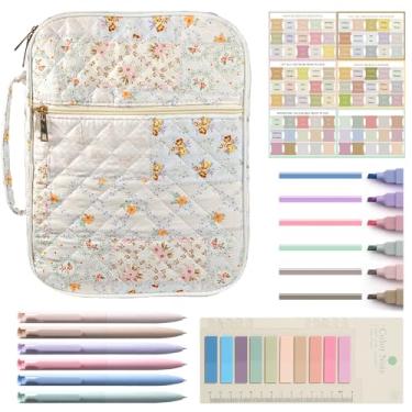 Imagem de Capa bíblica para mulheres, bolsa bíblica acolchoada grande com alça e bolso com zíper, bolsa cristã para estudo da Bíblia e igreja, Flor quadriculada, Large