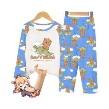 Imagem de Conjunto De Pijama Infantil Capivara 2 Peças Macio Manga Longa Gola Re