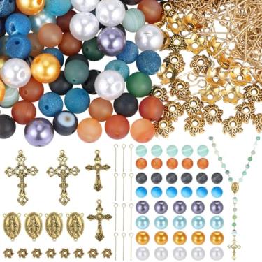 Imagem de SUNNYCLUE 529 peças kit de confecção de terços crucifixo pingentes de cruz de Páscoa em massa oval lustre componentes elos 8 mm pedras preciosas redondas contas de pedra para fabricação de joias, faça