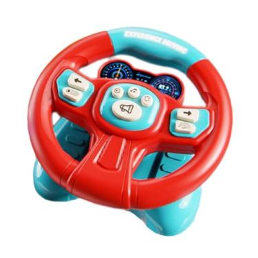 Imagem de oshhni Volante de brinquedo de simulação, brinquedo de condução de carro elétrico criativo com luz e música para crianças em idade pré-escolar (3 anos), Vermelho