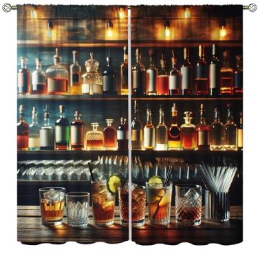 Imagem de VUMIVI Cortinas retrô de bar de madeira com estampa de uísque de cerveja estilo speakeasy tratamentos de janela para sala de estar, jantar, quarto, cozinha, homem, caverna, casa, bar, 106,7 cm L x 113