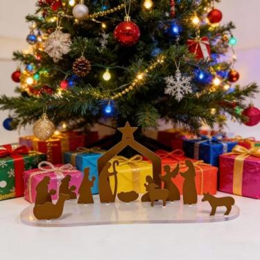 Imagem de UGPLM Enfeite de mesa com estatuetas de presépio de Natal, artesanato criativo, estátuas e esculturas do nascimento de Jesus para sala de estar e estante.
