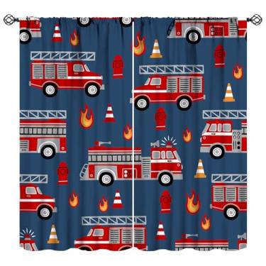 Imagem de YCness Cortinas de carro com desenho animado para crianças, meninos, decoração de quarto de bombeiros, arte impressa para sala de estar, berçário, tecido, 2 painéis, 106 x 113 cm, taxa de sombreamento