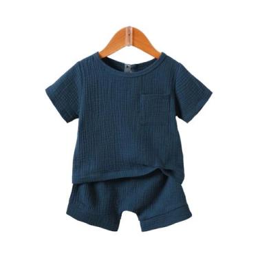 Imagem de Conjunto de top e shorts remendados com bolso sólido para bebê de verã