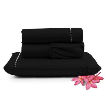 Imagem de Jogo Cama Lençol Unique Solteiro 400 Fios Ponto Palito 3 Peças - Preto