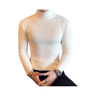 Imagem de Suéter Masculino Slim Fit De Gola Alta, Pulôver De Inverno Quente Em A