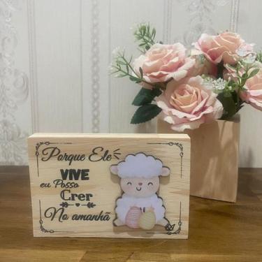 Imagem de Enfeite de Páscoa Cordeiro Porque Ele Vive Posso Crer no Amanhã Enfeit