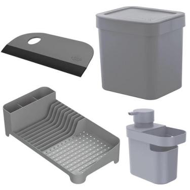 Imagem de Kit Escorredor de Louça + Lixeira + Dispenser de Detergente + Rodo Com