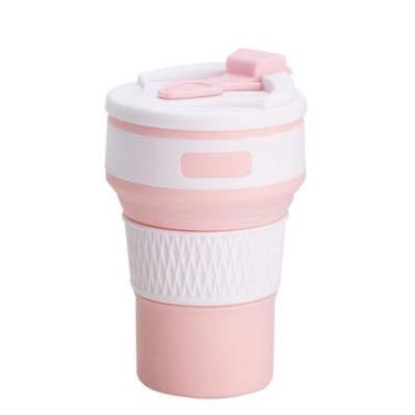 Imagem de Xícara de café dobrável reutilizável – Caneca de café de viagem à prova de vazamento de 340 g, silicone, portátil para caminhadas, acampamento, escritório leve (rosa)