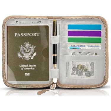 Imagem de Porta-passaporte para itens essenciais de viagem, protetor de bloqueio de RFID, carteiras de passaporte, organizador de documentos de passaporte para viagem essencial, Caqui, Moda de viagem