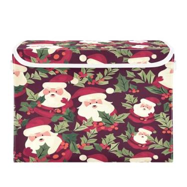 Imagem de SEHANY Linda caixa de armazenamento de Papai Noel de Natal com tampas e alças, organizador de cestas de armazenamento de tecido dobrável, caixas de armazenamento de cubos grandes para roupas, cobertor