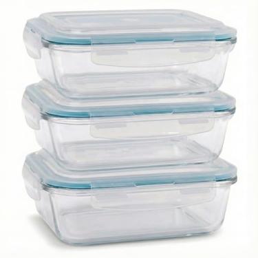 Imagem de KIT 3 Potes de Vidro Retangular com Tampa Hermética 1040ml