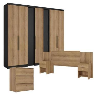 Imagem de Guarda Roupa Casal Selecto 7 Portas Preto Capuccino com Cômoda Gavetei