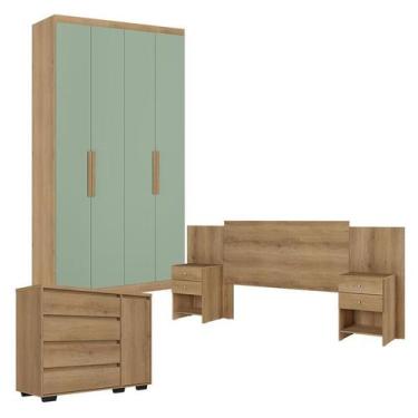 Imagem de Guarda Roupa Solteiro Milan 4 Portas Capuccino Menta com Cômoda com Po