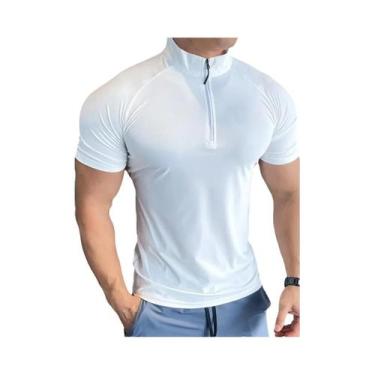 Imagem de Camiseta De Compressão Masculina De Secagem Rápida Com Zíper, Gola Red