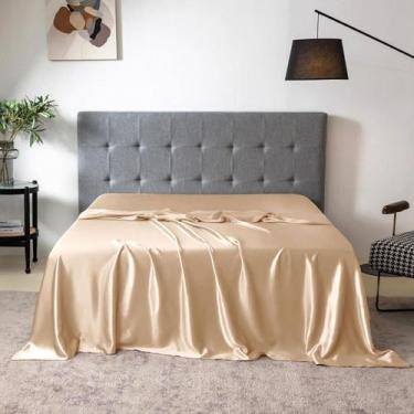 Imagem de Lençol Superior Avulso Casal Queen Cetim Seda Bege - LM Detona