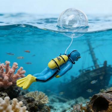 Imagem de Decoração de aquário flutuante para mergulhador, ornamento aquático ajustável para aquário de água doce, água salgada (azul, com balão flutuante)