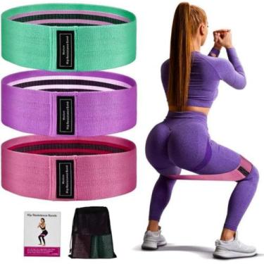 Imagem de Faixa Elástica Hip Band Kit 3 Unidades Treino em Casa Glúteo e Pernas 