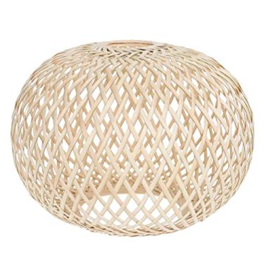 Imagem de pcagfaajmh 1 abajur tecido de bambu tecido à mão, acessório de capa de lâmpada estilo chinês, luminárias E27, luminária pendurada, abajur (amarelo claro) (amarelo claro)