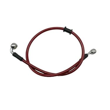Imagem de Linha de mangueira de óleo de freio 300 mm-2200 mm 28 90 graus motocicleta bicicleta suja aço hidráulico mangueira de freio M10 linha de tubo banjo mangueira de óleo trançada linha de freio vermelha
