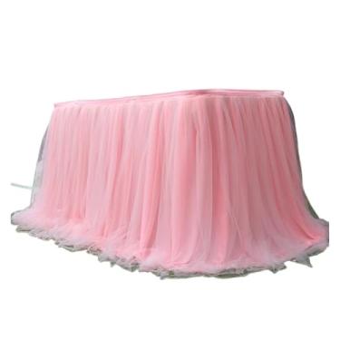 Imagem de Saia de mesa de tule de 100 x 75 cm, toalha de mesa de tule de malha elástica, Natal, festa, saia de mesa, decoração de casamento (rosa)