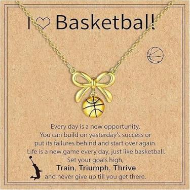 Imagem de Colar de bola com laço para mulheres, pingente de cobre, joias, basquete, vôlei, futebol, rúgbi, softbol, tênis, one size, Metal, Sem Pedra Preciosa