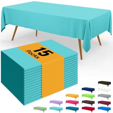 Imagem de Smiry Toalha de mesa descartável – pacote com 15, toalhas de mesa retangulares impermeáveis de 137 x 272 cm para festas, capa de mesa de plástico decorativa, à prova de vazamento e resistente