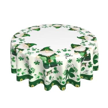 Imagem de DEKIFNHG Toalha de mesa redonda para Dia de São Patrício, 152 cm, decoração de trevo verde, toalha de mesa redonda para festa de piquenique de gnomo no dia de São Patrício, em ambientes internos e