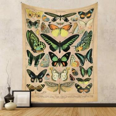 Imagem de Tapeçaria de borboleta vintage 122 cm x 91 cm, tapeçaria vertical longa para pendurar na parede de referência ilustrativa Papillons tapeçarias para quarto tapeçaria de borboleta estética fofa