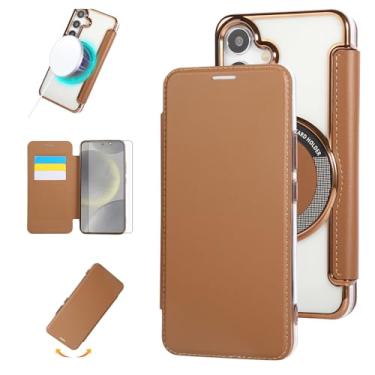 Imagem de Asuwish Capa de celular para Samsung Galaxy S24/S25 5G com protetor de tela de vidro temperado magnético e suporte de cartão flip com bloqueio de RFID MagSafe S 24 24S 25 25S G5 SM-S931U feminino