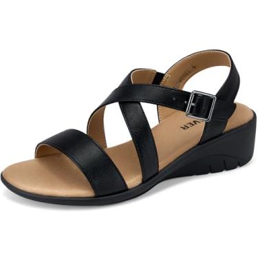 Imagem de SHIBEVER Sandálias femininas estilosas: sandálias de dedo aberto com fivela no tornozelo - Confortável casual caminhada verão cunhas baixas, 01 - Preto, 34