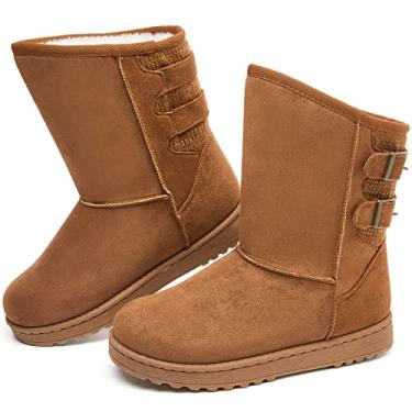 Imagem de Moudki Botas femininas de inverno até a panturrilha botas de neve modernas botas quentes para mulheres lindas botas peludas sem cadarço, Damasco, 38