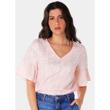 Imagem de Blusa Bordada Gola V com Mangas 3/4 Algodão Boho Sob-Feminino
