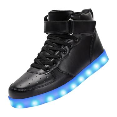 Imagem de Tênis leve para mulheres e homens, tênis de cano alto de LED unissex com carregamento USB para adultos, brilhante, festa de Halloween, sapatos de dança, Preto, 9 Women/7.5 Men