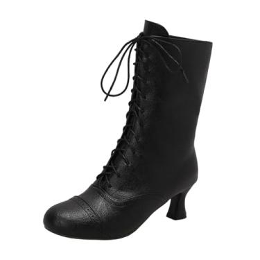 Imagem de Botas femininas modernas, casuais, versáteis, descoladas e estilosas de inverno, bico redondo, com zíper, bico redondo, salto alto, tornozelo, Preto, 35