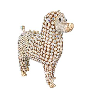 Imagem de Usuisy Mini bolsas noturnas para filhotes, poodle, strass, bolsas de mão para mulheres, bolsa clutch de cristal para festa de formatura animal cão, Ouro iridescente, Mini