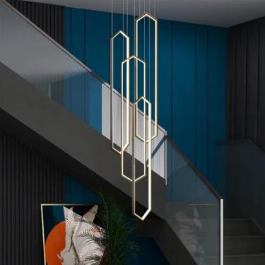 Imagem de Luminária pendente moderna de LED para escada, mesa de jantar, lustre regulável em alumínio com altura ajustável para quarto, sala de estar, sala de jantar, cozinha (preta, 4 lâmpadas - 60 c