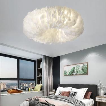 Imagem de Luminária de teto E27 para sala de estar, com design romântico e elegante, em formato de pena, ideal para restaurantes e quartos infantis. Também pode ser usada como lustre para sala de jant