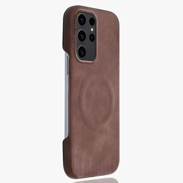 Imagem de LYJSMGZ Capa magnética para Samsung Galaxy S25 Ultra/S25 Plus/S25, capa fina de couro à prova de choque, compatível com a pele, suporta carregamento sem fio, marrom, S25 Plus