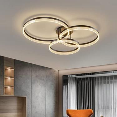 Imagem de Lustre de teto moderno com anéis de acrílico e LED, com controle remoto, ideal para sala de jantar, quarto, sala de estar e quarto infantil (preto, 3 anéis).