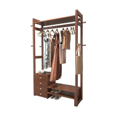 Imagem de KEG801302 Cabide de madeira maciça para corredor, quarto, sapateiro, sala de estar, cabideiro, com gaveta, multifuncional, estilo chinês, suporte para chapéu (nogueira)