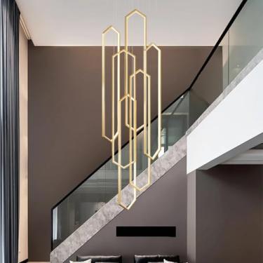 Imagem de Luminária pendente moderna de LED para escada, mesa de jantar, lustre regulável em alumínio com altura ajustável para quarto, sala de estar, sala de jantar, cozinha (dourada, 6 lâmpadas - 10