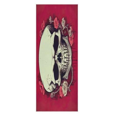 Imagem de Wassud Tapete de toalha de ioga de caveira com rosa vermelha com bolsa organizadora, tapete de ioga absorvente de suor, toalha antiderrapante para ioga quente, pilatos, fitness, 68,5 x 185,4 cm