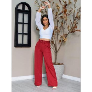Imagem de Calça Pantalona Flare Social De Linho Wide Leg acompanha cinto virgini