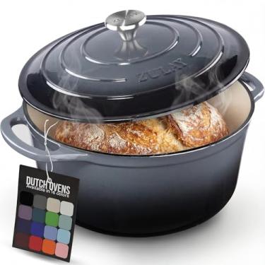 Imagem de Zulay Kitchen Forno holandês de ferro fundido esmaltado de 7,7 litros com tampa, tripé de silicone e almofada térmica – Durabilidade premium e seguro para forno de até 260 °C – Panelas resistentes