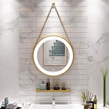 Imagem de Espelho Montado na Parede Banheiro Led Toque com Luz Hotel Iluminado Redondo Decorativo Maquiagem Ouro 40 cm (Ouro 50 cm)