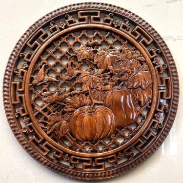 Imagem de FENNYYAR Decoração de parede com planta redonda vazada em madeira, 38 cm, 37,8 cm, decoração de parede de fundo de sala de estar