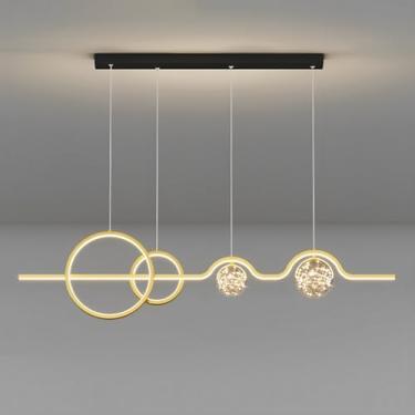 Imagem de Lustre linear de 43 polegadas com LED de 50W, luminária pendente moderna e dimerizável para sala de jantar, cafeteria, escritório, cozinha e ilha. Lustre nórdico para interiores.
