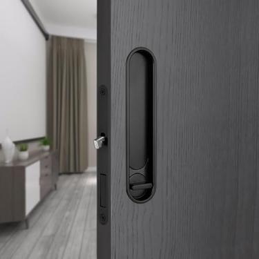 Imagem de AcxdJnye Ferragens de fechadura de porta de bolso com puxador, maçaneta de porta deslizante invisível, trava de maçaneta embutida para ferragens de móveis, preto