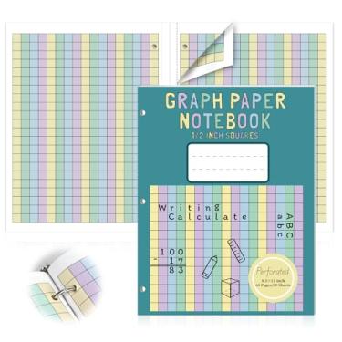 Imagem de Caderno de papel quadriculado colorido com 30 folhas, 21,6 cm x 28 cm, papel quadriculado quadrado grande para fichário de 3 anéis, quadrados, grade de matemática, papel de escrita com 3 furos, para